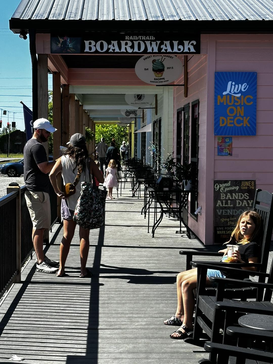 people shopping at the Railtrail Boardwalk stores in Shelby, NC